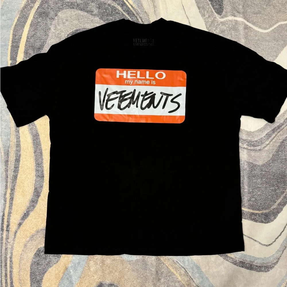VETEMENTS Black My Name Is Vetements Tshirt Mens Size Large